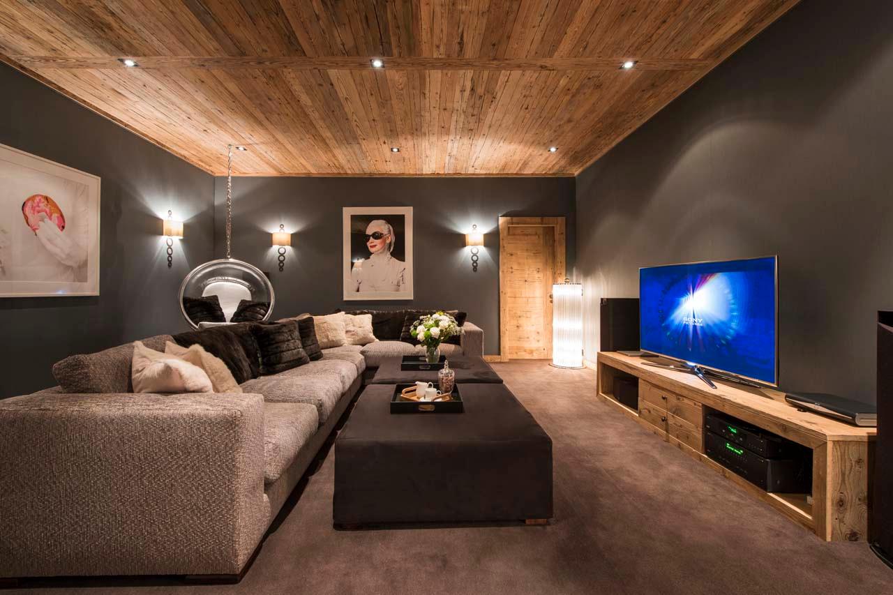 Cinema room at Alpine Estate in Verbier
