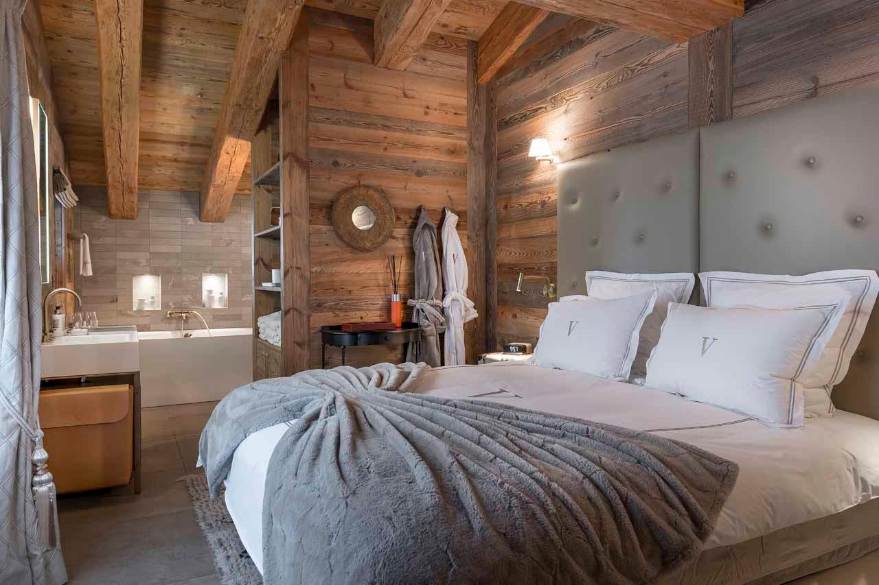Bedroom one at Chalet V in La Tzoumaz
